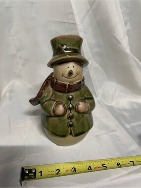 Holiday Ceramic Snowman Figurine in Green by